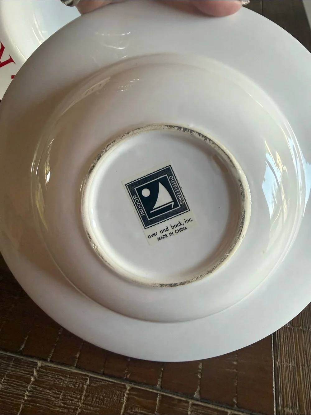VTG Over and Back White Ceramic Pasta Bowls Red Script 11